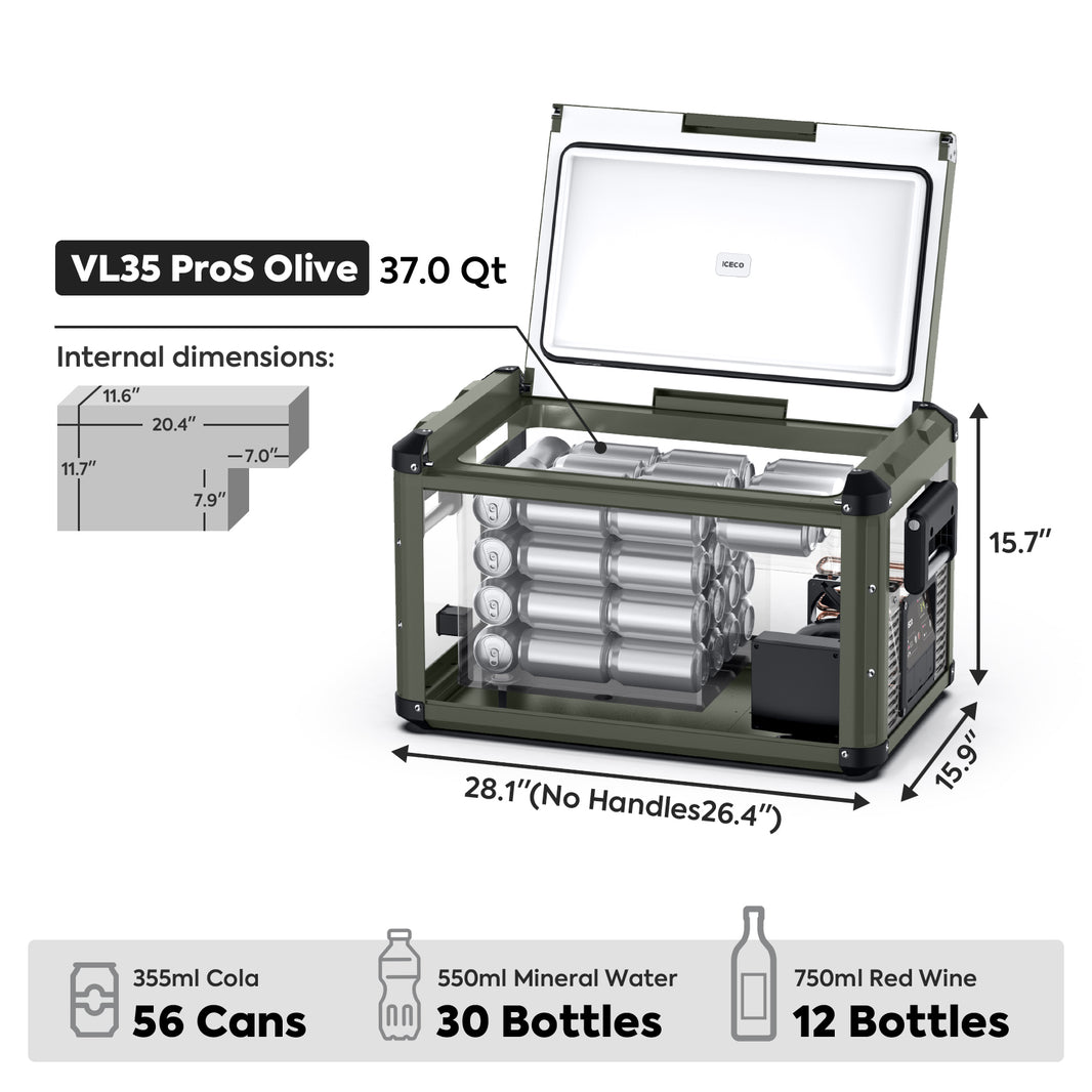 ICECO VL35ProS 12V Portable Fridge Freezer – 37QT Olive Single Zone With PB1000 Power Station