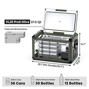 ICECO VL35ProS 12V Portable Fridge Freezer – 37QT Olive Single Zone With PB1000 Power Station