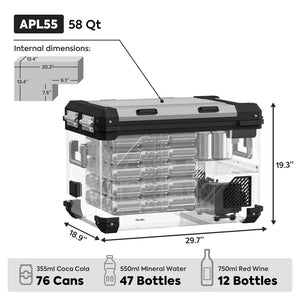 ICECO APL55 12V Dual Zone Fridge Freezer – 58QT Silver with Magnetic Battery & Solar Panel