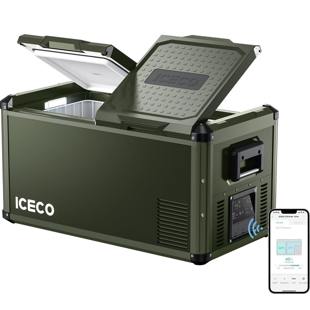 ICECO 79.2QT VL75ProD Olive 12V Heavy Duty Portable Fridge Freezer – Dual Zone Ships Out in Mid-July