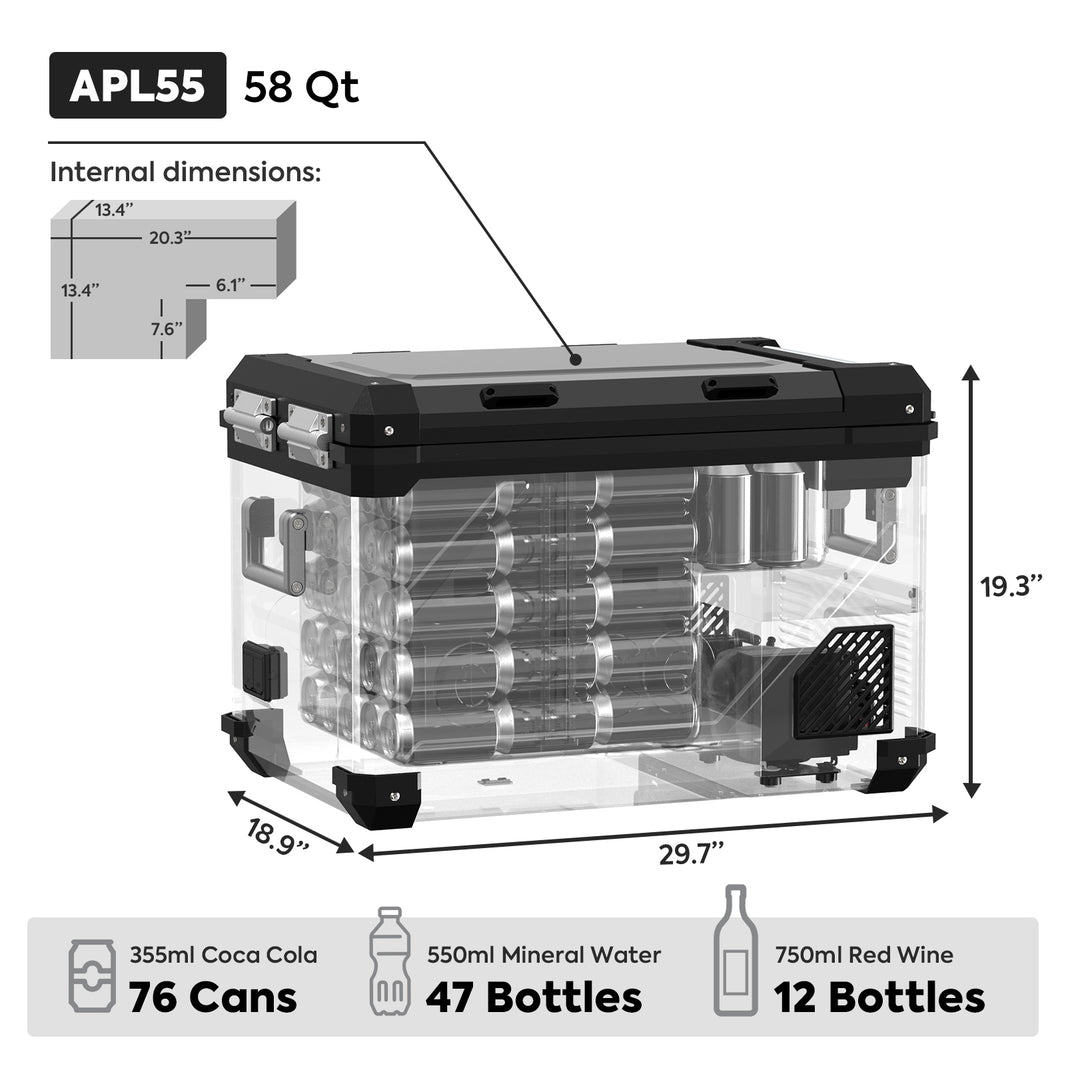 ICECO APL55 12V Portable Fridge Freezer with Slide Mount – 58QT Dual Zone