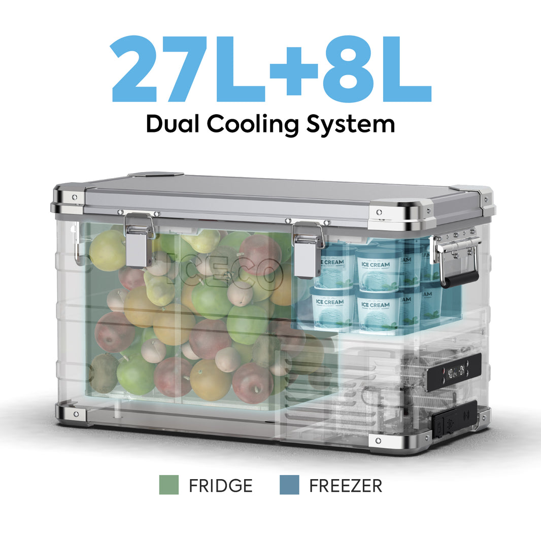 ICECO APL35 12V Ultra-light Dual Zone Aluminum Freezer with Insulated Cover – 37QT