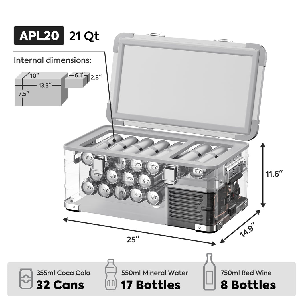 ICECO APL20 12V Light Duty Aluminum Freezer – 21QT Single Zone + Magnetic Power Bank