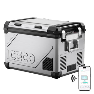 ICECO APL55 12V Dual Zone Fridge Freezer – 58QT Silver with Magnetic Battery & Solar Panel