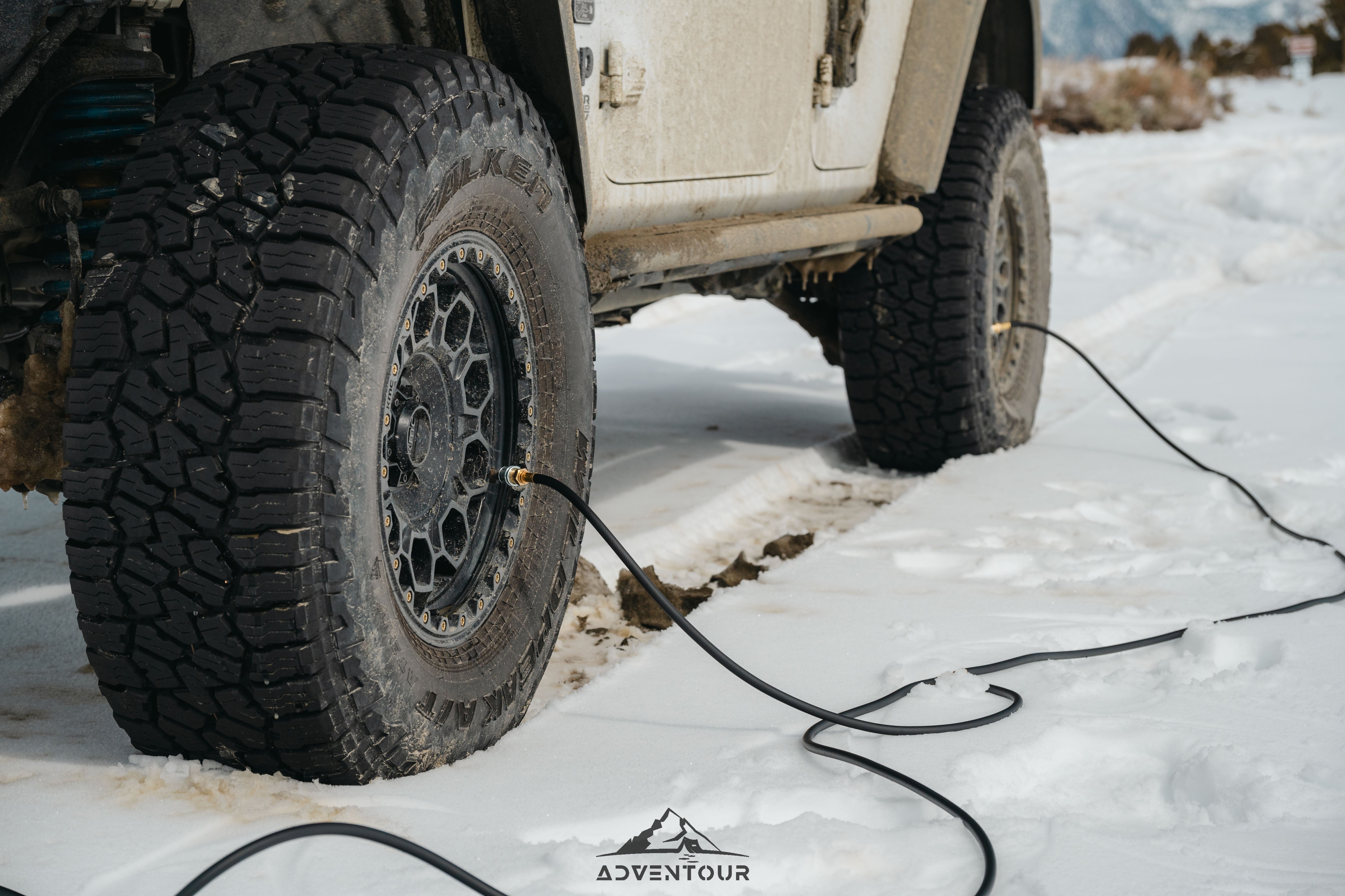 Adventour Super Tire Inflation Combo: 4-cylinder Portable Air Compressor+4-way Inflation Hose