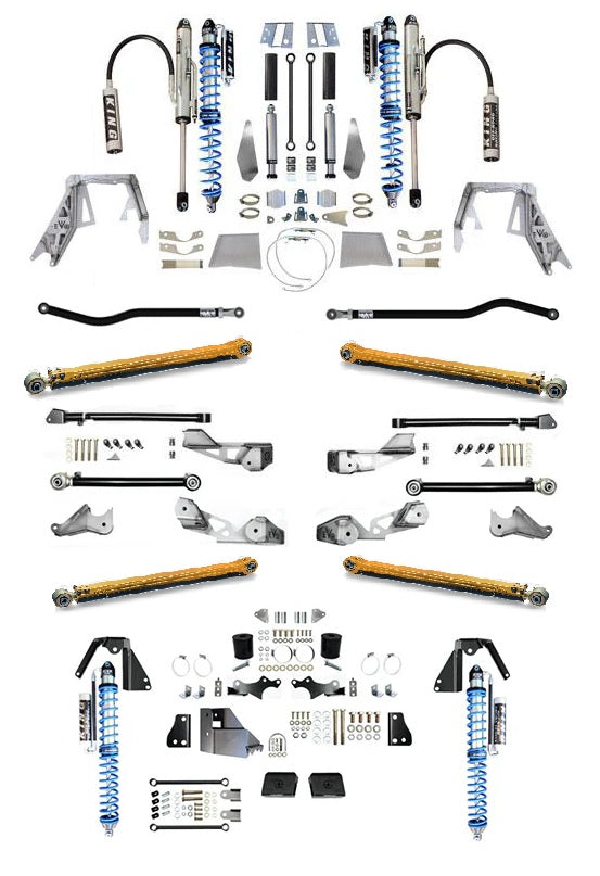 EVOMFG JLU KING Front 3-5 Inch front 2.5 Inch Double Throwdown Rear 2.5 Inch Coilover Bypass HC Long Arm PRO PLUS, BLACK, 4 Door 2.0 or 3.6L Gas JEEP WRANGLER