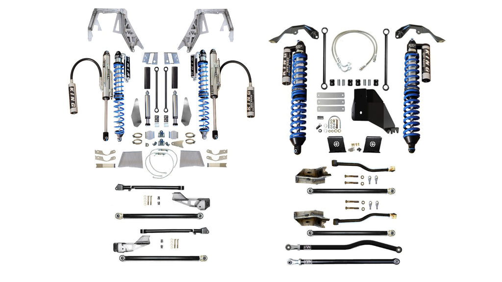 EVOMFG | JT (Gas) KING Front Double Throw Down 2.5 Inch KING Coilover Bypass + Rear Long Arm PRO PLUS JEEP GLADIATOR