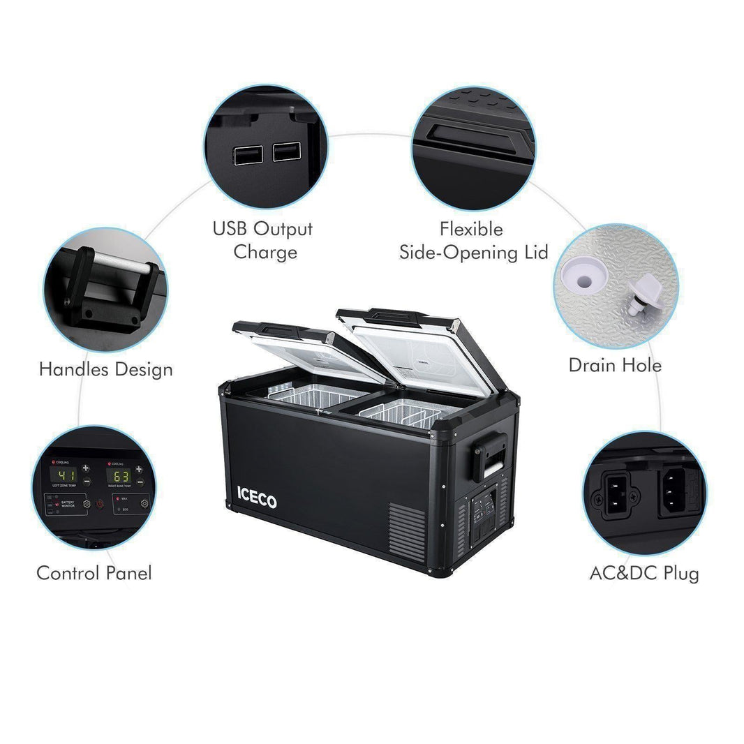ICECO 79.2QT VL75ProD 12V Robust Portable Freezer with PB1000 Power Station – Dual Zone