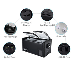 ICECO 79.2QT VL75ProD 12V Robust Portable Freezer with PB1000 Power Station – Dual Zone