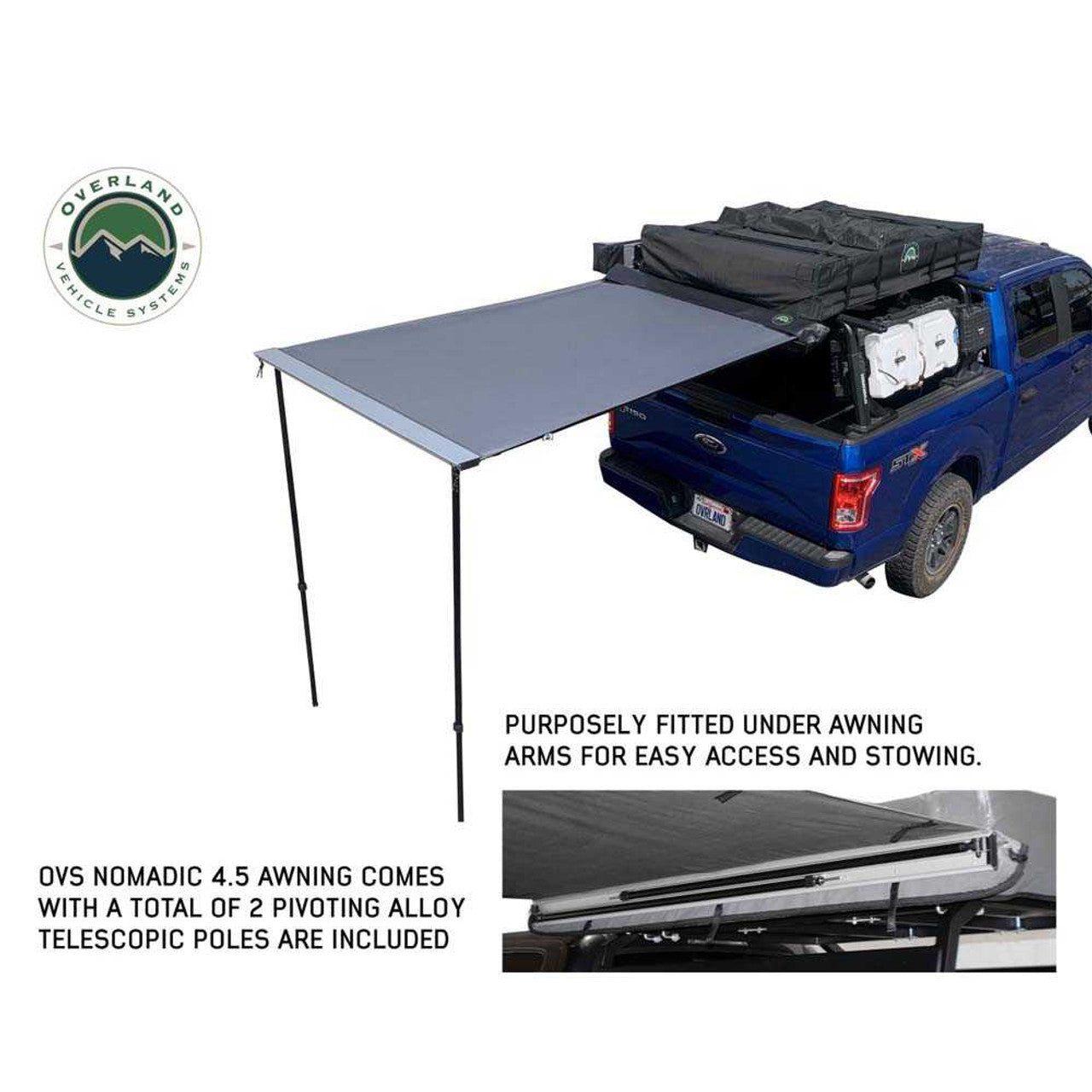 OVS HD Nomadic 4.5' Awning - Grey Body, Green Trim & Black Travel Cover