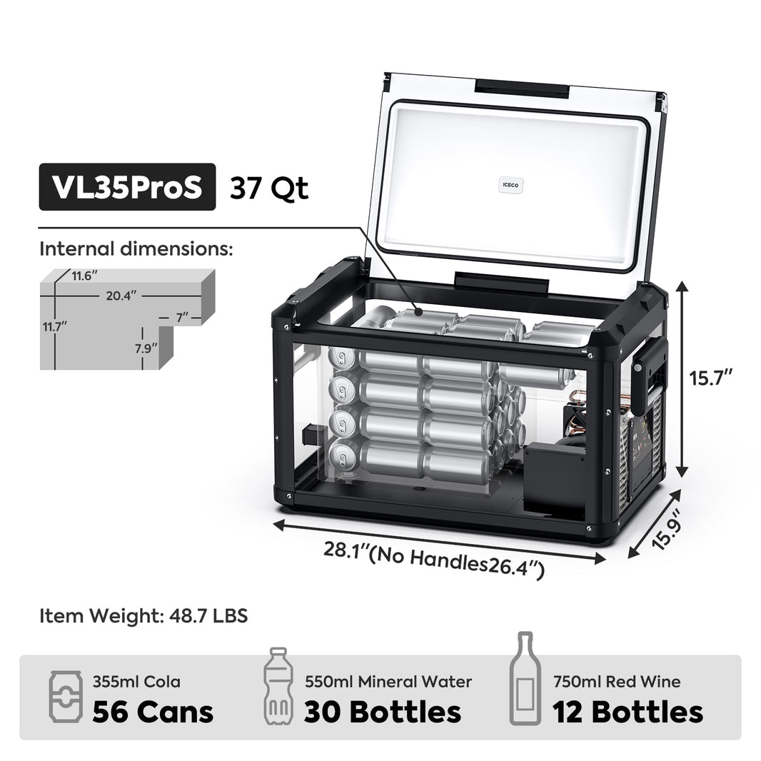 ICECO 37QT VL35ProS 12V Portable Freezer with PB1000 Power Station – Single Zone