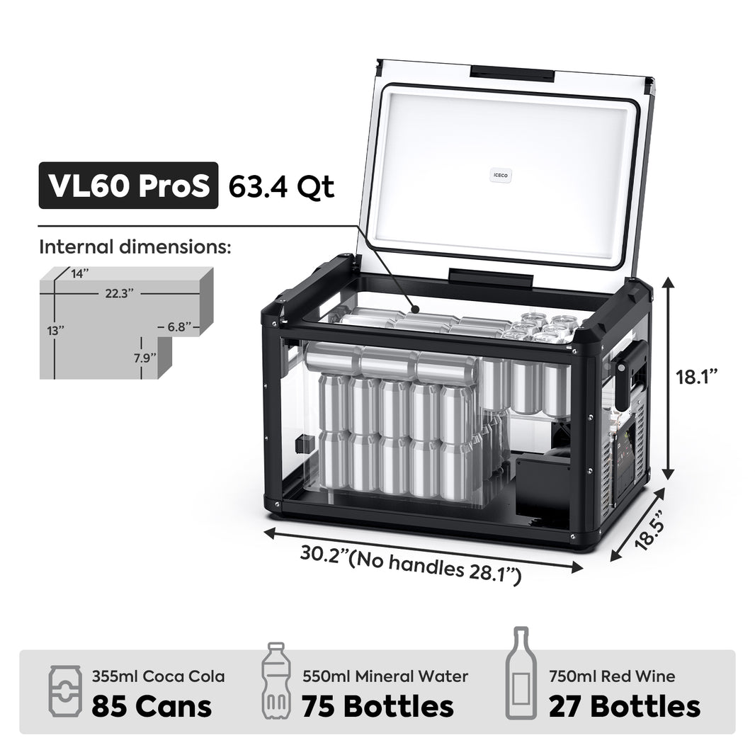 ICECO 63.4QT VL60ProS 12V Portable Fridge Freezer – Single Zone
