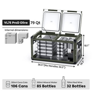 ICECO 79.2QT VL75ProD Olive 12V Heavy Duty Portable Fridge Freezer – Dual Zone Ships Out in Mid-July