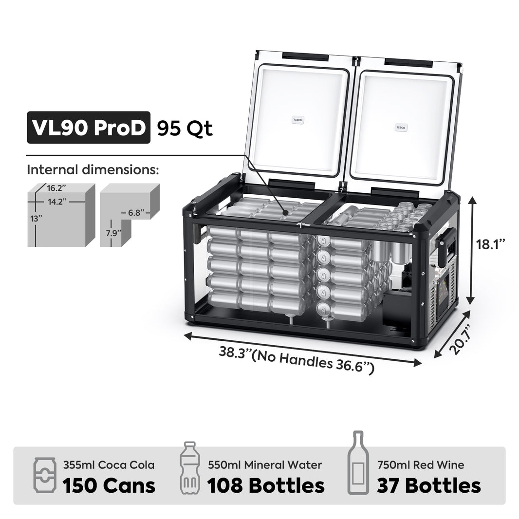 ICECO VL90ProD 12V Portable Fridge Freezer – 95QT Dual Zone With PB1000 Power Station