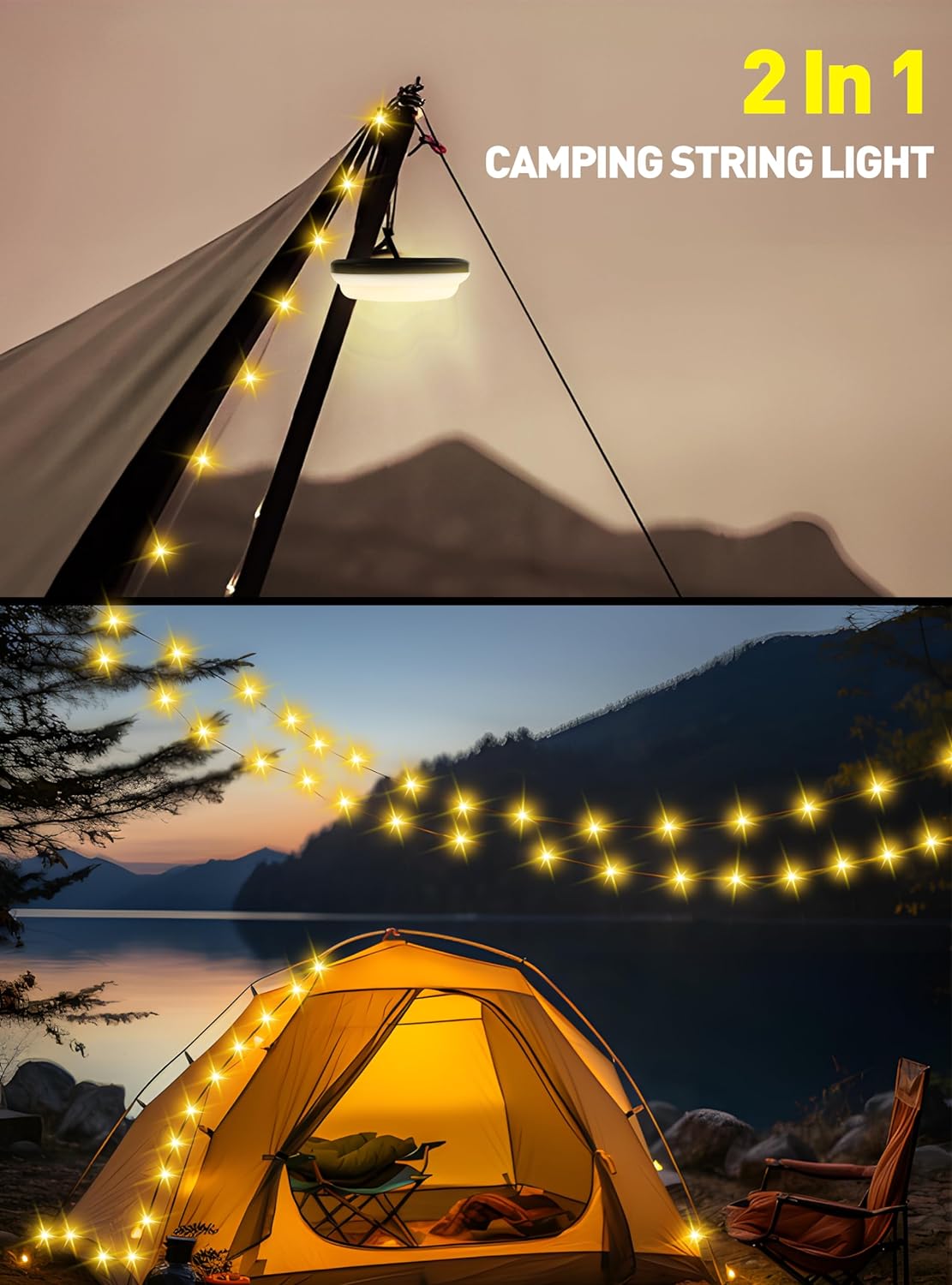 Camping String Lights Camping Lantern with String Light 33Ft Camping Lights